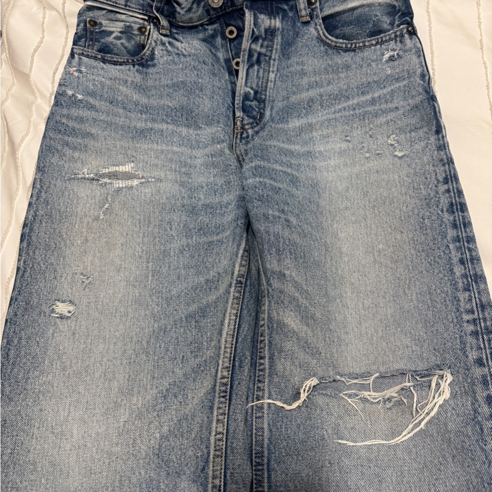 Moussy Button Boot Cut Jeans with Distressed Details